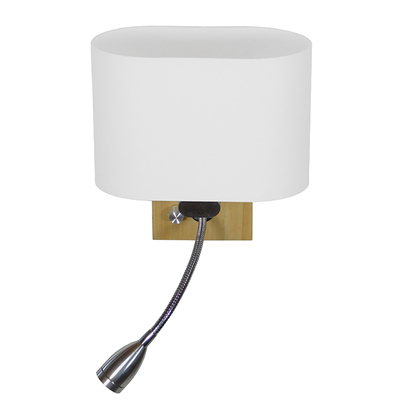 GloboStar® SUTTON 01316 Μοντέρνο Επιτοίχιο Φωτιστικό Απλίκα με LED Βραχίονα Δίφωτο 1 x E27 IP20 Μπεζ Ξύλο, Λευκό Γυαλί με Ασημί Μέταλλο - Μ15 x Π20 x Υ22.5cm