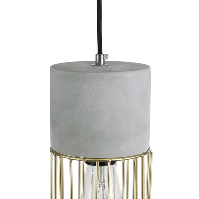 GloboStar® DURANT 01322 Μοντέρνο Κρεμαστό Φωτιστικό Πλέγμα Μονόφωτο 1 x E27 IP20 Γκρι Τσιμέντο με Μπεζ Μέταλλο - Μ12 x Π12 x Υ40cm