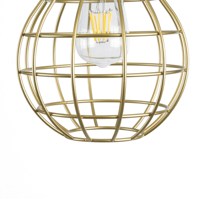 GloboStar® DURANT 01325 Μοντέρνο Κρεμαστό Φωτιστικό Πλέγμα Μονόφωτο 1 x E27 IP20 Γκρι Τσιμέντο με Χρυσό Μέταλλο - Μ20 x Π20 x Υ35cm