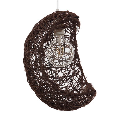 GloboStar® CRESCENT 01330 Vintage Κρεμαστό Φωτιστικό Πλέγμα Μονόφωτο 1 x E27 IP20 Καφέ Rattan - Μ30 x Π20 x Υ35cm
