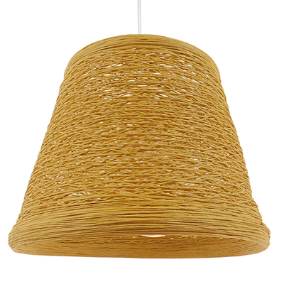 GloboStar® PLAYROOM 01332 Vintage Κρεμαστό Φωτιστικό Καπέλο Μονόφωτο 1 x E27 IP20 Μπεζ Rattan - Μ32 x Π32 x Υ27cm