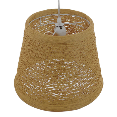 GloboStar® PLAYROOM 01332 Vintage Κρεμαστό Φωτιστικό Καπέλο Μονόφωτο 1 x E27 IP20 Μπεζ Rattan - Μ32 x Π32 x Υ27cm