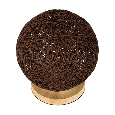 GloboStar® OCEANA 01337 Boho Επιτραπέζιο Φωτιστικό Πορτατίφ Μονόφωτο Καφέ Σκούρο Ξύλινο Ψάθινο Rattan Φ20 x Υ22cm