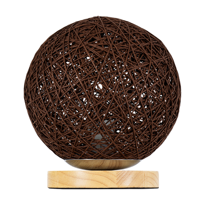 GloboStar® OCEANA 01337 Boho Επιτραπέζιο Φωτιστικό Πορτατίφ Μονόφωτο Καφέ Σκούρο Ξύλινο Ψάθινο Rattan Φ20 x Υ22cm