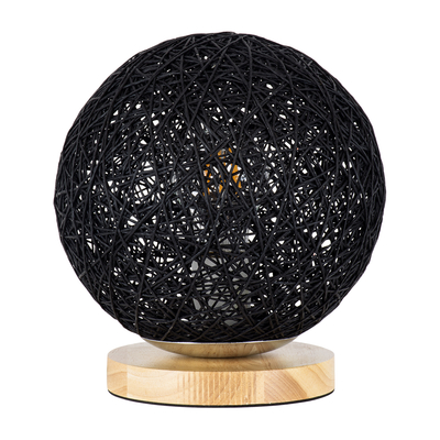 GloboStar® OCEANA 01338 Boho Επιτραπέζιο Φωτιστικό Πορτατίφ Μονόφωτο Μαύρο Ξύλινο Ψάθινο Rattan Φ20 x Υ22cm