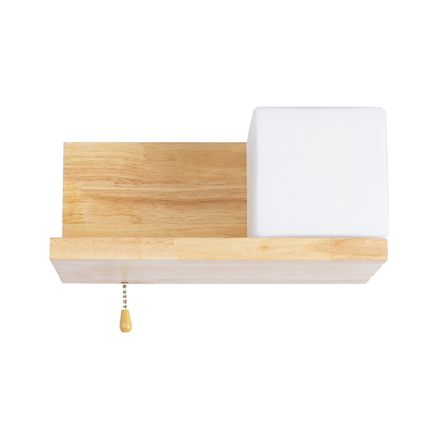 GloboStar® AMITY 01366 Μοντέρνο Επιτοίχιο Φωτιστικό Απλίκα Μονόφωτο 1 x E27 IP20 Μπεζ Ξύλο με Λευκό Γυαλί - Μ30 x Π14.5 x Υ15cm