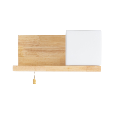 GloboStar® AMITY 01366 Μοντέρνο Επιτοίχιο Φωτιστικό Απλίκα Μονόφωτο 1 x E27 IP20 Μπεζ Ξύλο με Λευκό Γυαλί - Μ30 x Π14.5 x Υ15cm