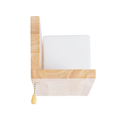 GloboStar® AMITY 01366 Μοντέρνο Επιτοίχιο Φωτιστικό Απλίκα Μονόφωτο 1 x E27 IP20 Μπεζ Ξύλο με Λευκό Γυαλί - Μ30 x Π14.5 x Υ15cm