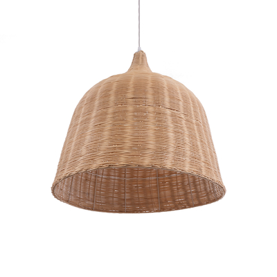 GloboStar® BAHAMAS 01370 Boho Κρεμαστό Φωτιστικό Καμπάνα Μονόφωτο 1 x E27 IP20 Μπεζ Ξύλο - Μ60 x Π60 x Υ60cm