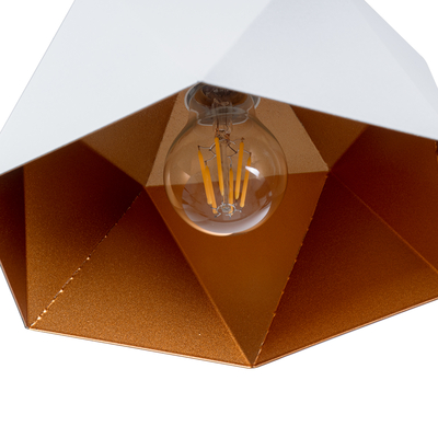 GloboStar® HEXAGON 01377 Μοντέρνο Κρεμαστό Φωτιστικό Καμπάνα Μονόφωτο 1 x E27 IP20 Λευκό & Χρυσό Μέταλλο - Μ21,5 x Π21,5 x Y15cm