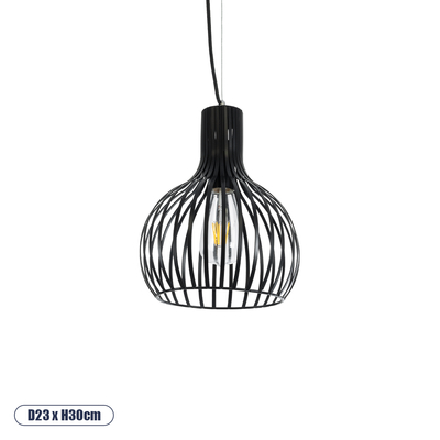 GloboStar® SCANDI 01386 Vintage Κρεμαστό Φωτιστικό Πλέγμα Μονόφωτο 1 x E27 IP20 Μαύρο Μέταλλο - Μ23 x Π23 x Υ30cm