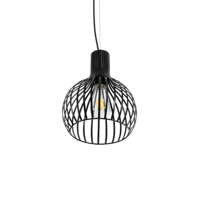 GloboStar® SCANDI 01386 Vintage Κρεμαστό Φωτιστικό Πλέγμα Μονόφωτο 1 x E27 IP20 Μαύρο Μέταλλο - Μ23 x Π23 x Υ30cm