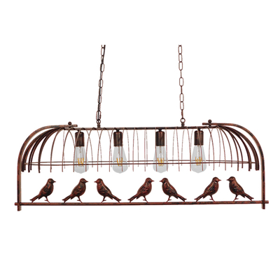 GloboStar® NEST 01402 Vintage Κρεμαστό Φωτιστικό Φιγούρα Πολύφωτο 4 x E27 IP20 Χάλκινο Μέταλλο με Πράσινο Πλαστικό - Μ103 x Π34 x Υ36.5cm