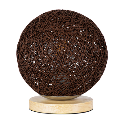 GloboStar® OCEANA 01337 Boho Επιτραπέζιο Φωτιστικό Πορτατίφ Μονόφωτο Καφέ Σκούρο Ξύλινο Ψάθινο Rattan Φ20 x Υ22cm