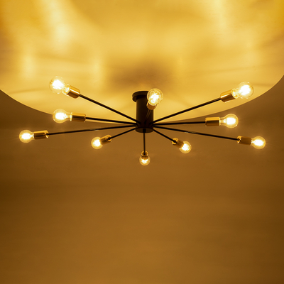 GloboStar® OLINDA 01244 Μοντέρνο Φωτιστικό Οροφής Πλέγμα Πολύφωτο 10 x E27 IP20 Μαύρο Μέταλλο - Μ102 x Π102 x Υ17cm