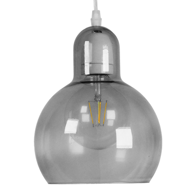 GloboStar® BOSSANOVA 01313 Μοντέρνο Κρεμαστό Φωτιστικό Ανάρτηση Μονόφωτο 1 x E27 IP20 Γκρι Γυαλί - Μ18 x Π18 x Υ23cm