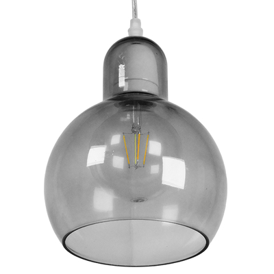 GloboStar® BOSSANOVA 01313 Μοντέρνο Κρεμαστό Φωτιστικό Ανάρτηση Μονόφωτο 1 x E27 IP20 Γκρι Γυαλί - Μ18 x Π18 x Υ23cm