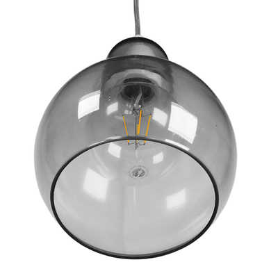 GloboStar® BOSSANOVA 01313 Μοντέρνο Κρεμαστό Φωτιστικό Ανάρτηση Μονόφωτο 1 x E27 IP20 Γκρι Γυαλί - Μ18 x Π18 x Υ23cm