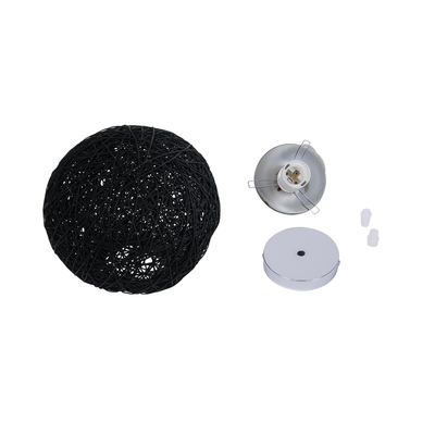 GloboStar® OCEANA 01356 Boho Κρεμαστό Φωτιστικό Μπάλα Μονόφωτο 1 x E27 IP20 Μαύρο Σχοινί - Μ20 x Π20 x Υ20cm
