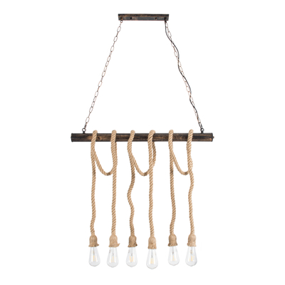 GloboStar® RAILROAD 01379 Vintage Κρεμαστό Φωτιστικό Ράγα Πολύφωτο 6 x E27 IP20 Χάλκινο Μέταλλο με Μπεζ Σχοινί - Μ80 x Π4 x Y55cm
