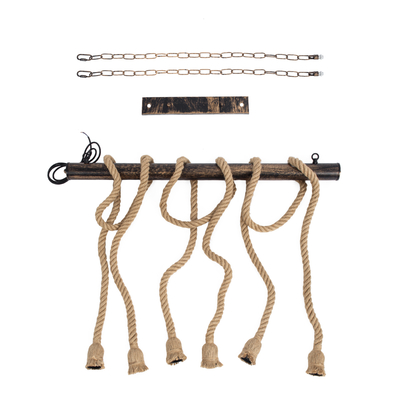 GloboStar® RAILROAD 01379 Vintage Κρεμαστό Φωτιστικό Ράγα Πολύφωτο 6 x E27 IP20 Χάλκινο Μέταλλο με Μπεζ Σχοινί - Μ80 x Π4 x Y55cm