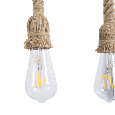 GloboStar® RAILROAD 01380 Vintage Κρεμαστό Φωτιστικό Ράγα Πολύφωτο 10 x E27 IP20 Χάλκινο Μέταλλο με Μπεζ Σχοινί - Μ150 x Π4 x Y62.5cm