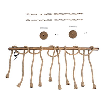 GloboStar® RAILROAD 01380 Vintage Κρεμαστό Φωτιστικό Ράγα Πολύφωτο 10 x E27 IP20 Χάλκινο Μέταλλο με Μπεζ Σχοινί - Μ150 x Π4 x Y62.5cm