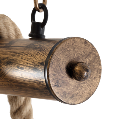 GloboStar® RAILROAD 01380 Vintage Κρεμαστό Φωτιστικό Ράγα Πολύφωτο 10 x E27 IP20 Χάλκινο Μέταλλο με Μπεζ Σχοινί - Μ150 x Π4 x Y62.5cm