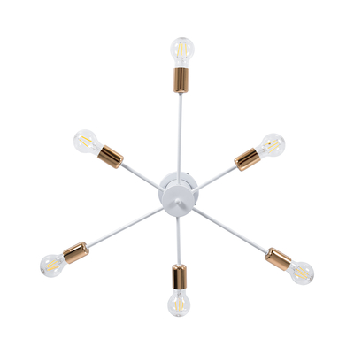 GloboStar® OLINDA 01385 Μοντέρνο Φωτιστικό Οροφής Πλέγμα Πολύφωτο 6 x E27 IP20 Λευκό & Χάλκινο - Μέταλλο Μ60 x Π60 x Υ20cm