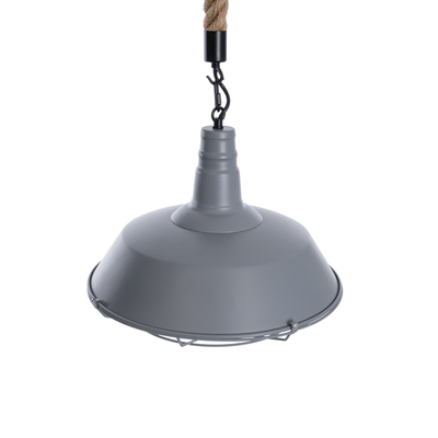 GloboStar® CRANE 01411 Vintage Κρεμαστό Φωτιστικό Μονόφωτο Καμπάνα 1 x E27 IP20 Γκρι & Λευκό Μέταλλο με Μπεζ Σχοινί - Μ36 x Π36 x Y31cm