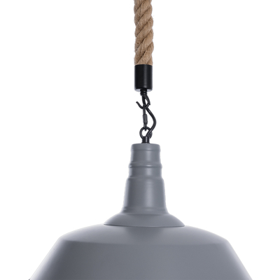 GloboStar® CRANE 01411 Vintage Κρεμαστό Φωτιστικό Μονόφωτο Καμπάνα 1 x E27 IP20 Γκρι & Λευκό Μέταλλο με Μπεζ Σχοινί - Μ36 x Π36 x Y31cm