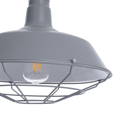 GloboStar® CRANE 01411 Vintage Κρεμαστό Φωτιστικό Μονόφωτο Καμπάνα 1 x E27 IP20 Γκρι & Λευκό Μέταλλο με Μπεζ Σχοινί - Μ36 x Π36 x Y31cm