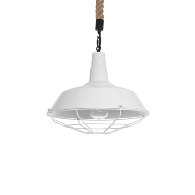 GloboStar® PUPPET 01412 Vintage Κρεμαστό Φωτιστικό Μονόφωτο Καμπάνα 1 x E27 IP20 Λευκό Μεταλλο με Μπεζ Σχοινί - Μ36 x Π36 x Y31cm