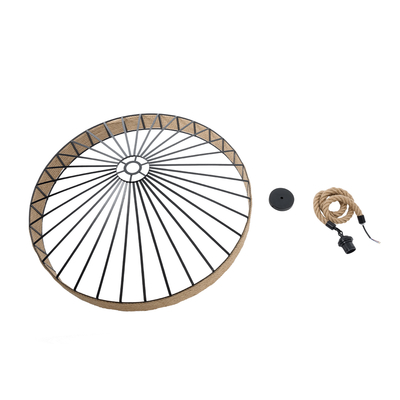 GloboStar® SAHARA 01416 Moντέρνο Κρεμαστό Φωτιστικό Καπέλο Μονόφωτο 1 x E27 IP20 Μαύρο Μέταλλο με Μπεζ Σχοινί - Μ80 x Π80 x Y25cm