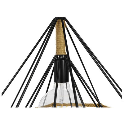 GloboStar® FLUTED 01422 Vintage Κρεμαστό Φωτιστικό Πλέγμα Μονόφωτο 1 x E27 IP20 Μαύρο Μέταλλο με Μπεζ Σχοινί - Μ50 x Π50 x Y44cm