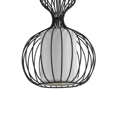GloboStar® LILY 01560 Vintage Κρεμαστό Φωτιστικό Πλέγμα Μονόφωτο 1 x E27 IP20 Μαύρο Μέταλλο με Λευκό Ύφασμα - Μ25 x Π25 x Υ67cm