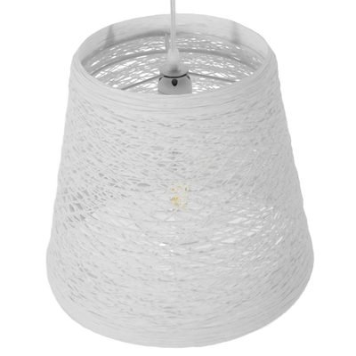 GloboStar® PLAYROOM 01562 Vintage Κρεμαστό Φωτιστικό Καπέλο Μονόφωτο 1 x E27 IP20 Λευκό Rattan - Μ32 x Π32 x Υ27cm