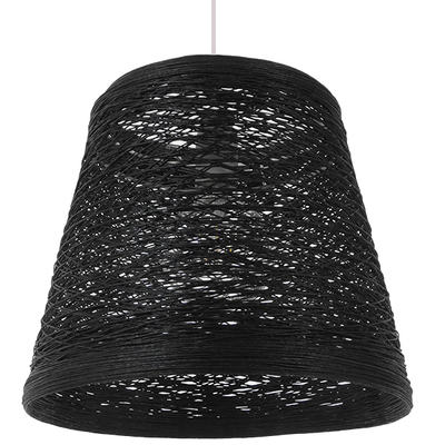 GloboStar® PLAYROOM 01563 Vintage Κρεμαστό Φωτιστικό Καπέλο Μονόφωτο 1 x E27 IP20 Μαύρο Rattan - Μ32 x Π32 x Υ27cm