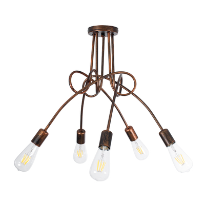 GloboStar® PAULELI 01564 Μοντέρνο Φωτιστικό Οροφής Πλέγμα Πολύφωτο 5 x E27 IP20 Χάλκινο Μέταλλο - Μ80 x Π80 x Υ40cm