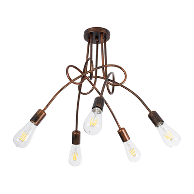 GloboStar® PAULELI 01564 Μοντέρνο Φωτιστικό Οροφής Πλέγμα Πολύφωτο 5 x E27 IP20 Χάλκινο Μέταλλο - Μ80 x Π80 x Υ40cm