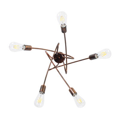 GloboStar® PAULELI 01564 Μοντέρνο Φωτιστικό Οροφής Πλέγμα Πολύφωτο 5 x E27 IP20 Χάλκινο Μέταλλο - Μ80 x Π80 x Υ40cm