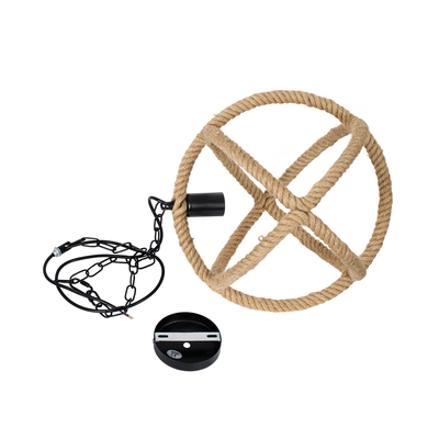 GloboStar® BALANCE 01596 Vintage Κρεμαστό Φωτιστικό Πλέγμα Μονόφωτο 1 x E27 IP20 Μαύρο Μέταλλο με Μπεζ Σχοινί - Μ35 x Π35 x Υ36cm