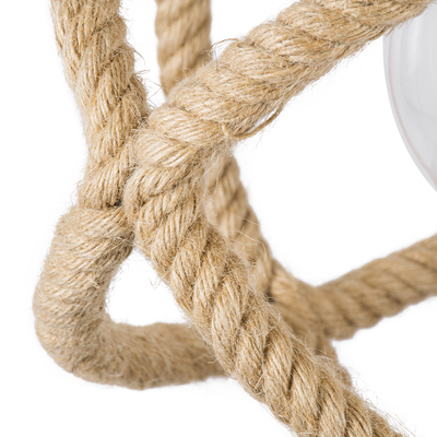 GloboStar® BALANCE 01596 Vintage Κρεμαστό Φωτιστικό Πλέγμα Μονόφωτο 1 x E27 IP20 Μαύρο Μέταλλο με Μπεζ Σχοινί - Μ35 x Π35 x Υ36cm