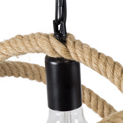 GloboStar® BALANCE 01596 Vintage Κρεμαστό Φωτιστικό Πλέγμα Μονόφωτο 1 x E27 IP20 Μαύρο Μέταλλο με Μπεζ Σχοινί - Μ35 x Π35 x Υ36cm