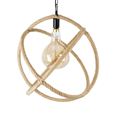 GloboStar® BELLE 01597 Vintage Κρεμαστό Φωτιστικό Πλέγμα Μονόφωτο 1 x E27 IP20 Μπεζ Σχοινί - Μ56 x Π56 x Y58cm