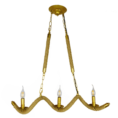 GloboStar® LUXOR 01598 Vintage Κρεμαστό Φωτιστικό Ανάρτηση Τρίφωτο 3 x E14 IP20 Χρυσό Μέταλλο με Μπεζ Σχοινί - Μ75 x Π13 x Y18cm
