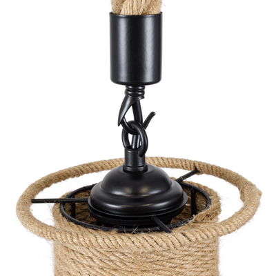 GloboStar® OZERO 01603 Boho Κρεμαστό Φωτιστικό Καμπάνα Μονόφωτο 1 x E27 IP20 Μπεζ Σχοινί - Μ41 x Π41 x Y28cm