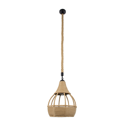 GloboStar® KUBRIC 01605 Boho Κρεμαστό Φωτιστικό Καμπάνα Μονόφωτο 1 x E27 IP20 Μπεζ Σχοινί - Μ30 x Π30 x Y40cm