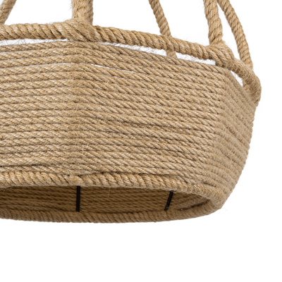 GloboStar® KUBRIC 01605 Boho Κρεμαστό Φωτιστικό Καμπάνα Μονόφωτο 1 x E27 IP20 Μπεζ Σχοινί - Μ30 x Π30 x Y40cm