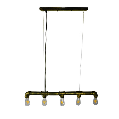 GloboStar® CANAL 01669 Vintage Κρεμαστό Φωτιστικό Ράγα Πολύφωτο 5 x E27 IP20 Μπρούτζινο Μέταλλο - Μ92 x Π5 x Y8cm